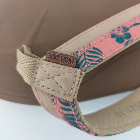 Hi Tide Flip Flop Sandals XH-0521-10 Coral Green Hawaiian Print Size 10 - Picture 6 of 12